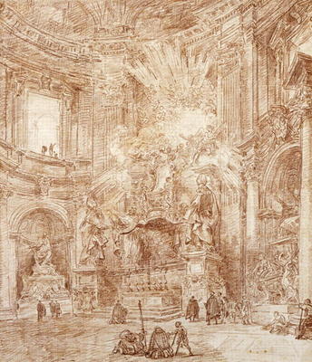 Interior of a church (red chalk on paper) de Hubert Robert