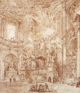 Interior of a church (red chalk on paper)