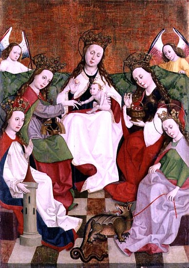 The Mystical Betrothal of St. Catherine, c.1490 (tempera on wood) de Escuela Húngara