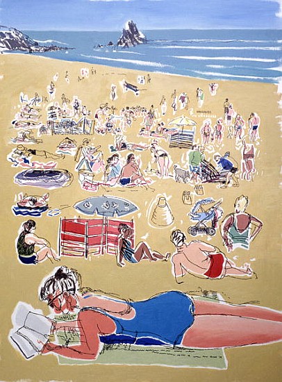 Bathers, Broadhaven Beach, Dyfed, 1995 (oil on ink on board)  de Huw S.  Parsons