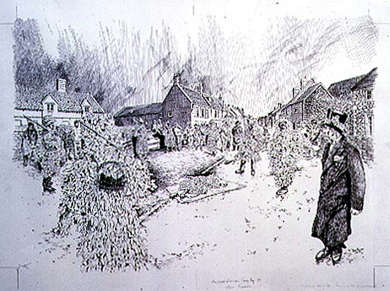 Boxing Day Mummers, Marshfield, 1998 (pen and ink on paper) (see also 107624)  de Huw S.  Parsons