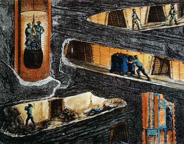 Cross-section of a Coal Mine (colour litho) de Ignace Francois Bonhomme