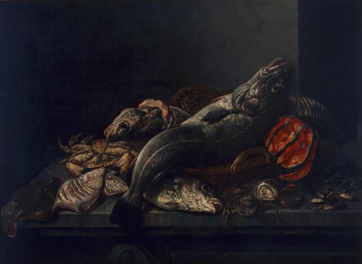 Stilleben mit Fischen und Seemuscheln de Isaac van Duynen