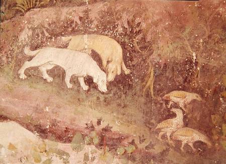 The Month of June, detail of dogs and partridges de Scuola pittorica italiana