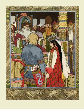 Illustration for the Fairy tale of Ivan Tsarevich, the Firebird, and the Gray Wolf