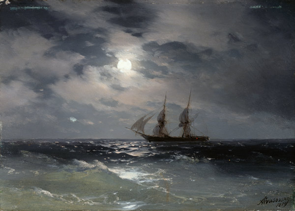 Aivasovski , Sailing Ship in Moonlight de Iwan Konstantinowitsch Aiwasowski