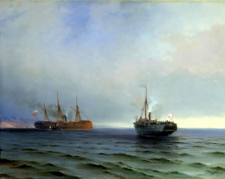Capture of the Turkish military transport "Messina" by the steamer "Russia" on the Black Sea on the  de Iwan Konstantinowitsch Aiwasowski