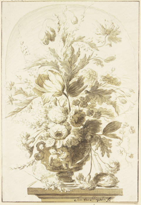 Bouquet in einer Vase in einer Nische stehend de J. H. van Loon
