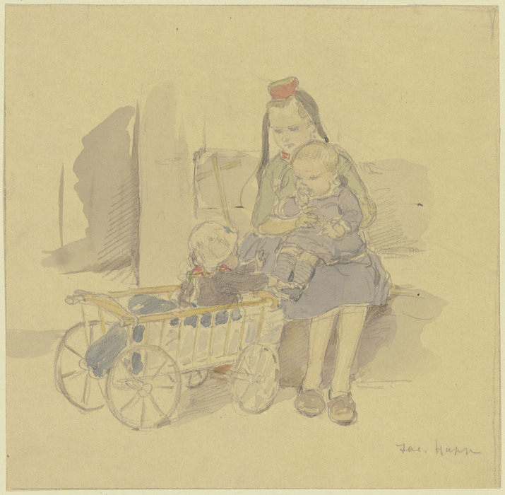 Drei Kinder mit Leiterwagen de Jacob Happ