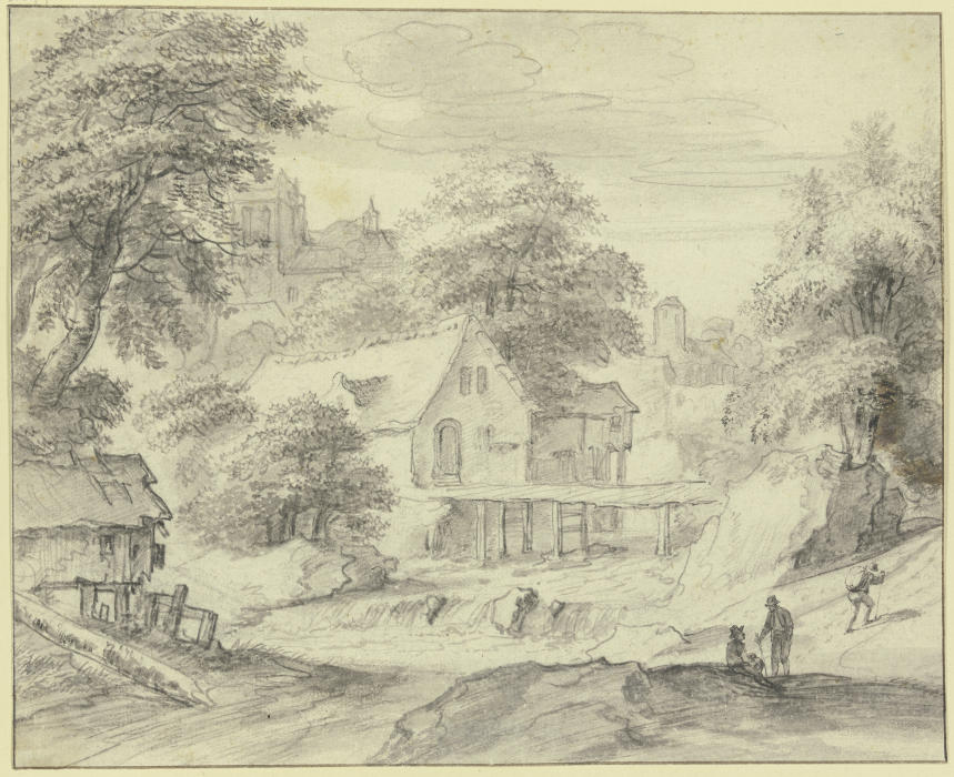 Dorf mit Kirche an einem Fluss de Jacob Isaacksz. van Ruisdael
