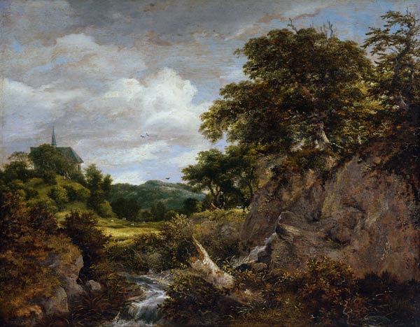 Hill landscape with chapel de Jacob Isaacksz van Ruisdael