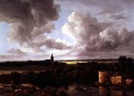 Landscape with Ruined Castle and Church de Jacob Isaacksz van Ruisdael