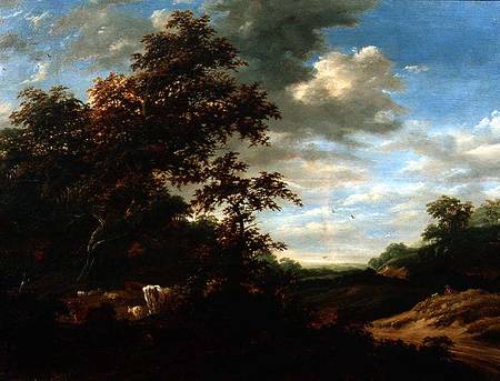 A Wooded Landscape with Cattle de Jacob Salomonsz. Ruysdael