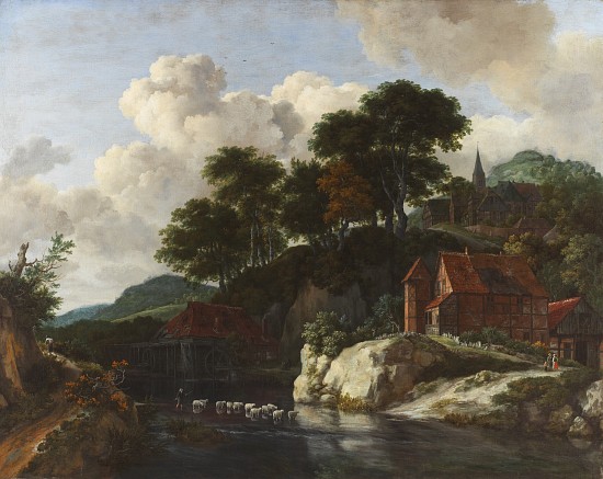 Hilly Landscape with a Watermill de Jacob Isaaksz. or Isaacksz. van Ruisdael