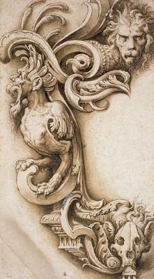 Grotesque Scroll (pen & brown ink on paper) de Jacopo Ligozzi