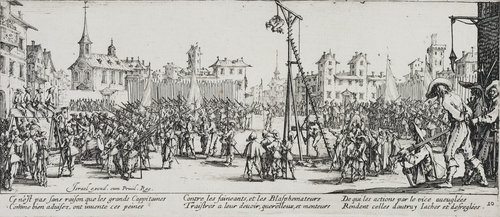 Les Miseres et les Mal-Heurs de la Guerre (Blatt 10): Der Wippgalgen de Jacques Callot