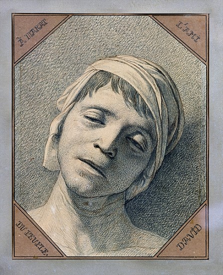 Head of Marat - Jacques Louis David en reproducción impresa o copia al óleo  sobre lienzo.
