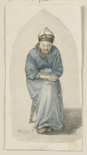 Sitzende alte Frau von vorne