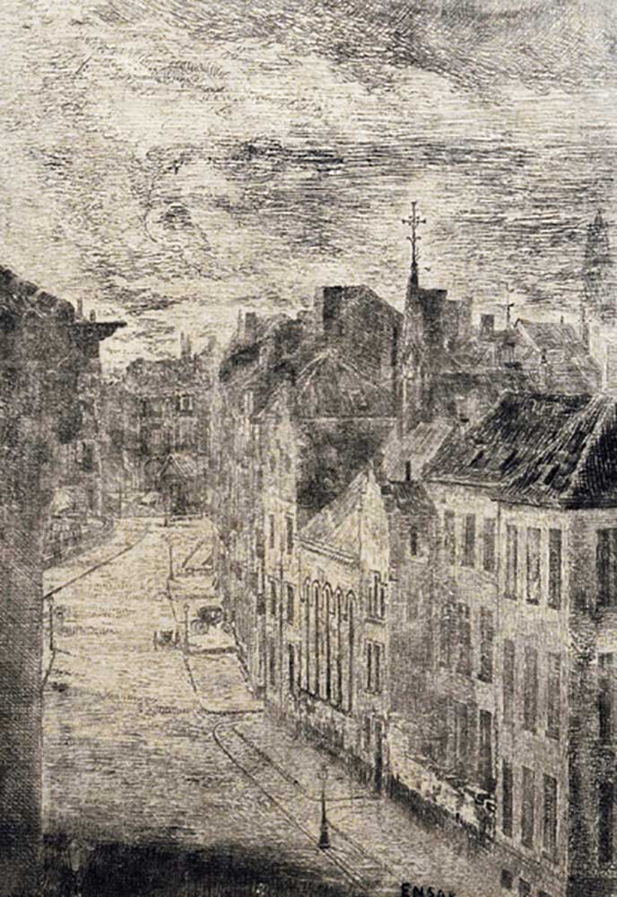 Boulevard Van Iseghem in Ostend, 1889, by James Ensor (1860-1949), etching, 93x132 cm. Belgium, 19th de James Ensor