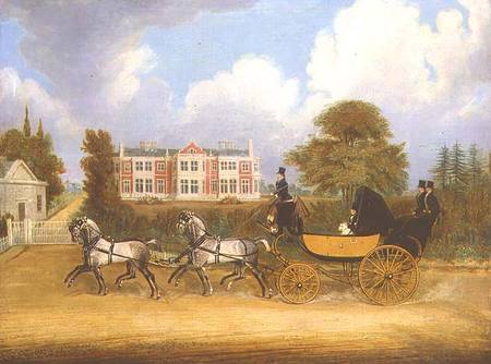 A Barouche drawn by Four Greys passing a Jacobean Mansion de James Pollard