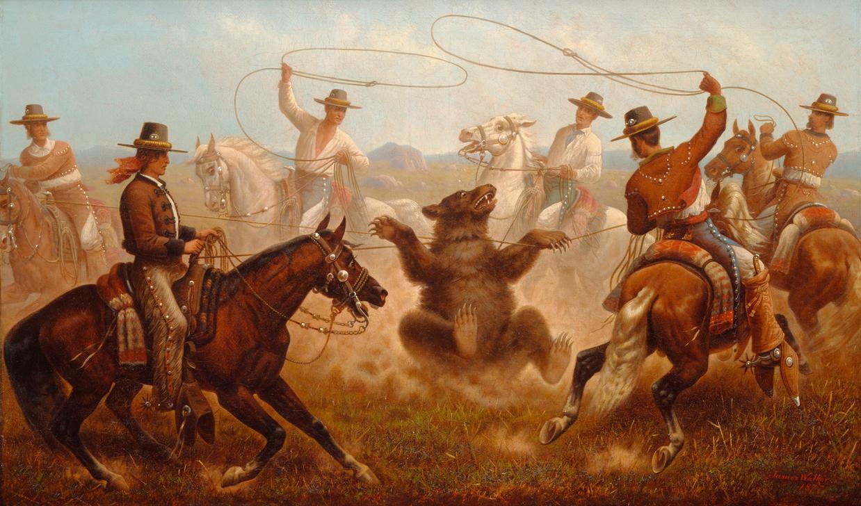 Cowboys Roping a Bear (Cowboys fangen einen Bären mit Lassos) de James Walker