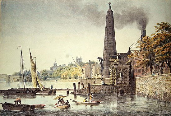 York Buildings, looking towards Westminster, with a View of the Water Tower de James Peller Malcolm