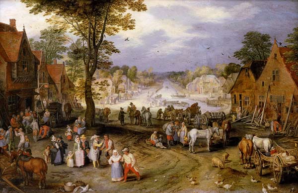 Village street with channel de Jan Brueghel (El Viejo)