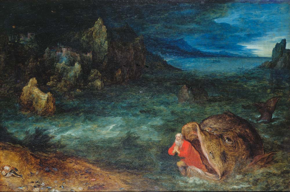 Jona gets out of the whale fish. de Jan Brueghel (El Viejo)