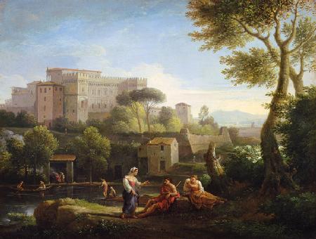 Landscape with figures and a fortress by a river (pair of 81826)