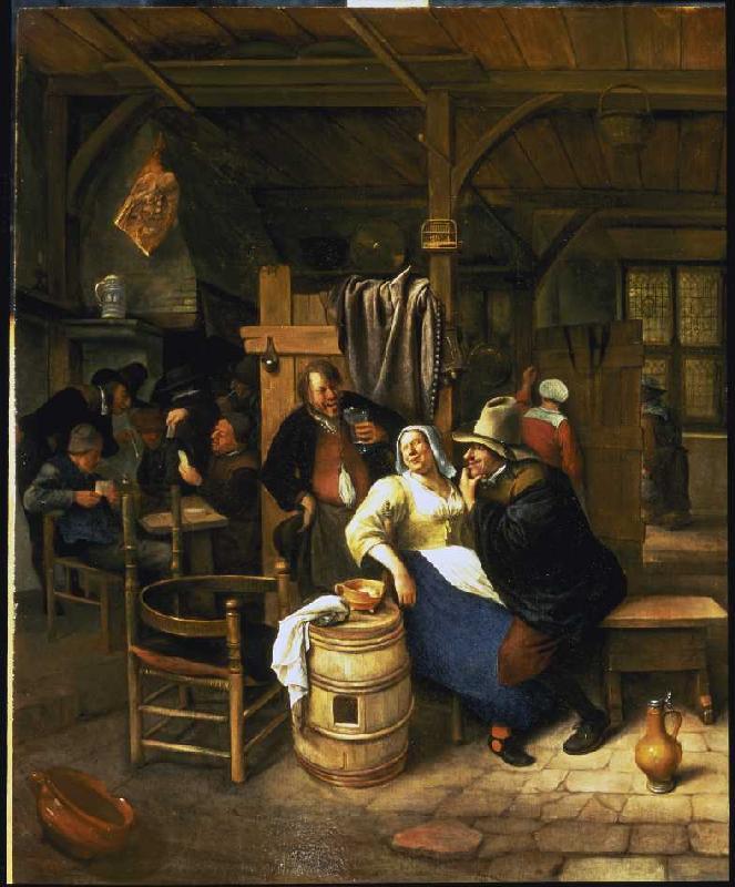 The old admirer smallholder economy with card playing smallholders in the background. de Jan Steen