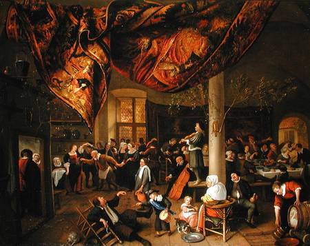 A Village Wedding Feast with Revellers and a dancing Party de Jan Steen