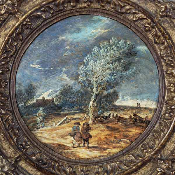 Figures crossing a heath with a brisk wind blowing de Jan van Goyen
