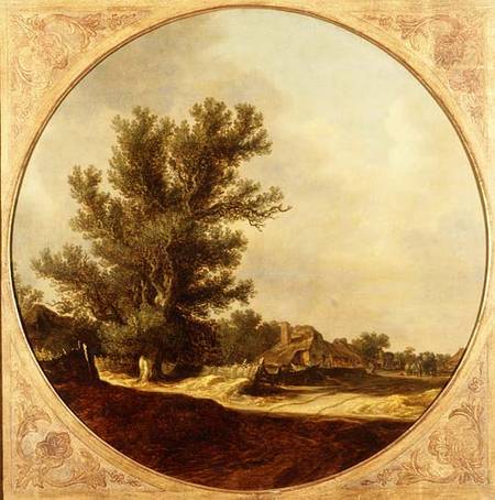 Oak Tree on a Country Lane with Travellers de Jan van Goyen