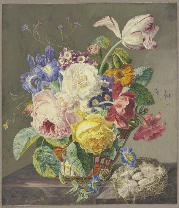 Blumenstillleben mit Vogeleiern de Jan van Huysum