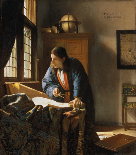 El Geógrafo - cuadro de Jan Vermeer van Delft en reproducción impresa o  copia al óleo sobre lienzo.