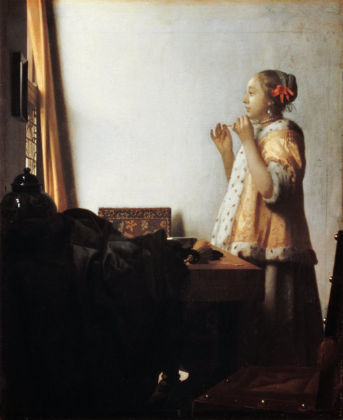Woman with a Pearl Necklace de Johannes Vermeer