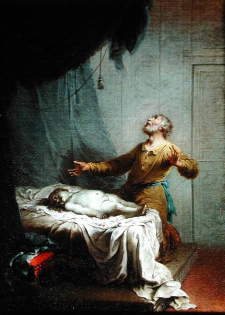 Elijah, on his Knees, Invoking the Lord to Resurrect the Son of the Shunamite Widow de Januarius Zick