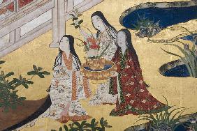 Detail of Spring in the Palace, six-fold screen from 'The Tale of Genji'