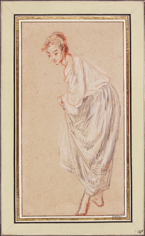 Standing Girl; barefoot, lifting her skirt de Jean-Antoine Watteau
