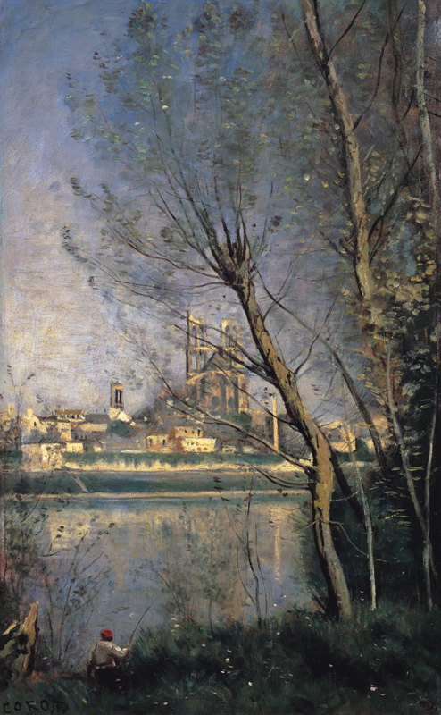C.Corot, Cathedral in Mantes / painting de Jean-Baptiste-Camille Corot
