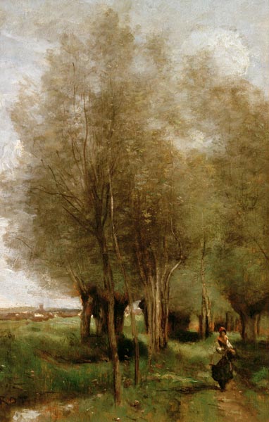Corot / Peasant woman in field / Oil de Jean-Baptiste-Camille Corot