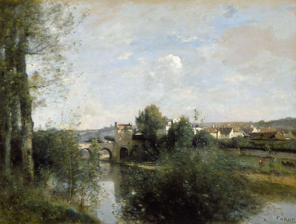 Seine and Old Bridge at Limay de Jean-Baptiste-Camille Corot