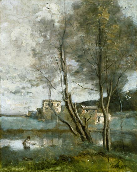 Pescadores y casas de Jean-Baptiste-Camille Corot