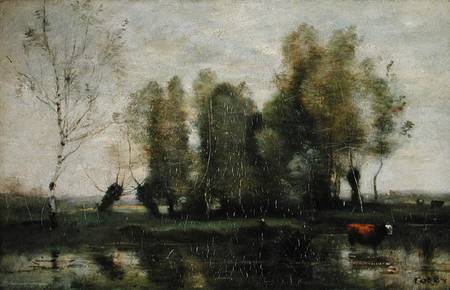 Trees in a Marshy Landscape de Jean-Baptiste-Camille Corot