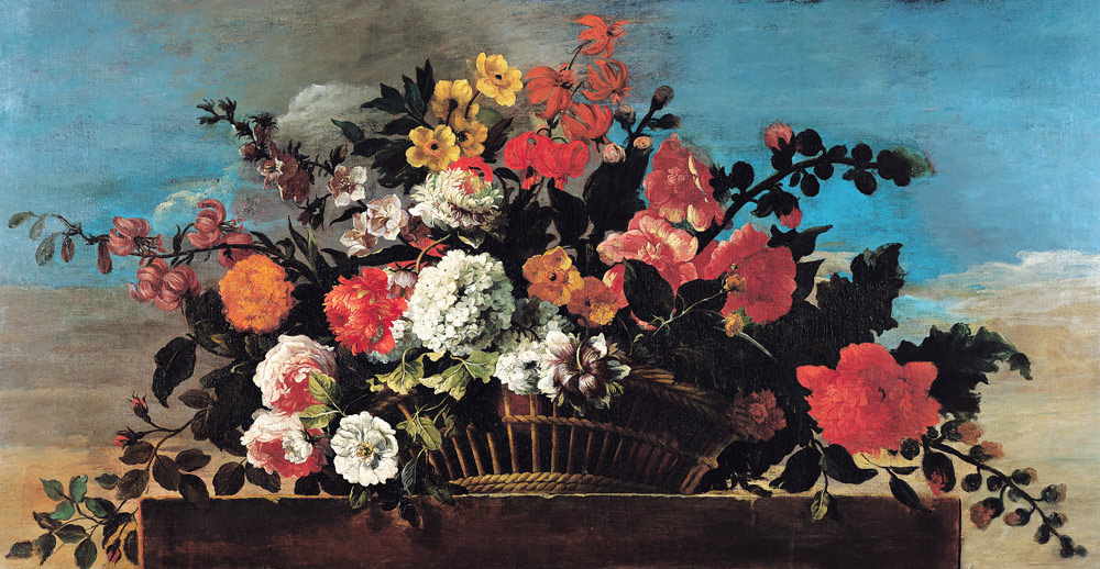 Wicker Basket of Flowers de Jean-Baptiste Belin de Fontenay