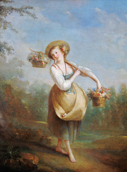The Flower Girl - Jean-Baptiste Huet en reproducción impresa o copia al  óleo sobre lienzo.
