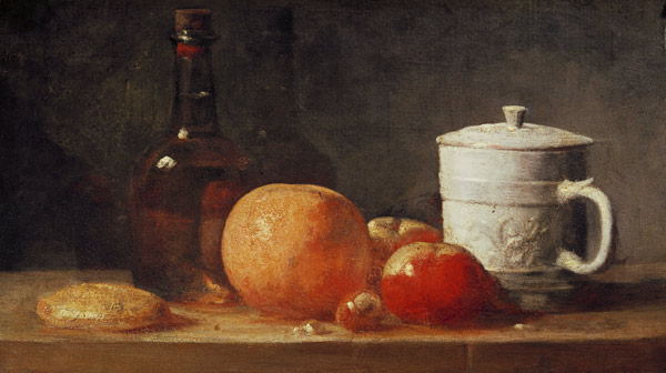 Fruit still life - Jean-Baptiste Siméon Chardin en reproducción impresa o  copia al óleo sobre lienzo.