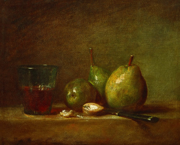 Peras, nueces y copa de vino de Jean-Baptiste Siméon Chardin