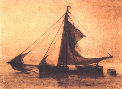 Fishing boat on a calm sea de Jean-François Millet