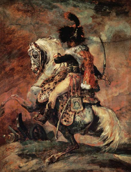 Cavalry officer, riding on a dapple-grey horse. de Jean Louis Théodore Géricault